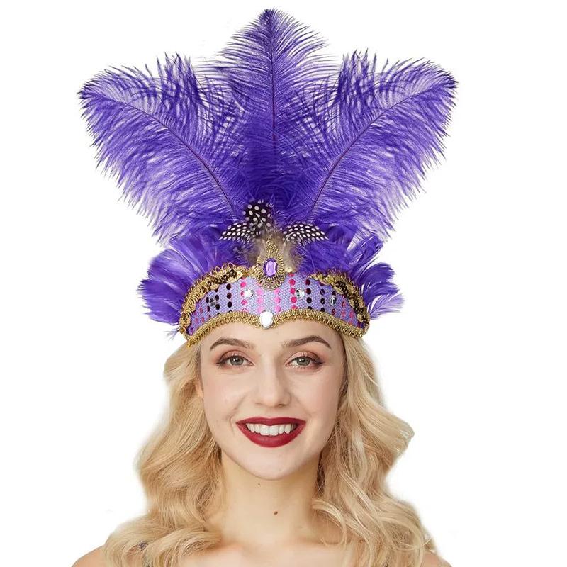 1 Stück Feder Kopfschmuck Mardi Gras Accessoires Pailletten Festival Kopfbedeckung Damen Elastisch Mit Strass Kopfschmuck Haarband