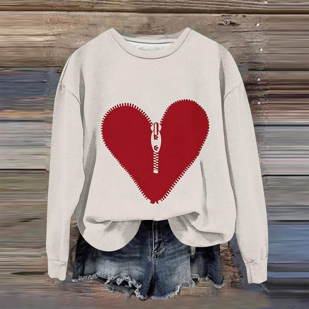 Kadın Moda Baskılı Uzun Kollu Bol Yuvarlak Yaka Sweatshirt Üst Sonbahar