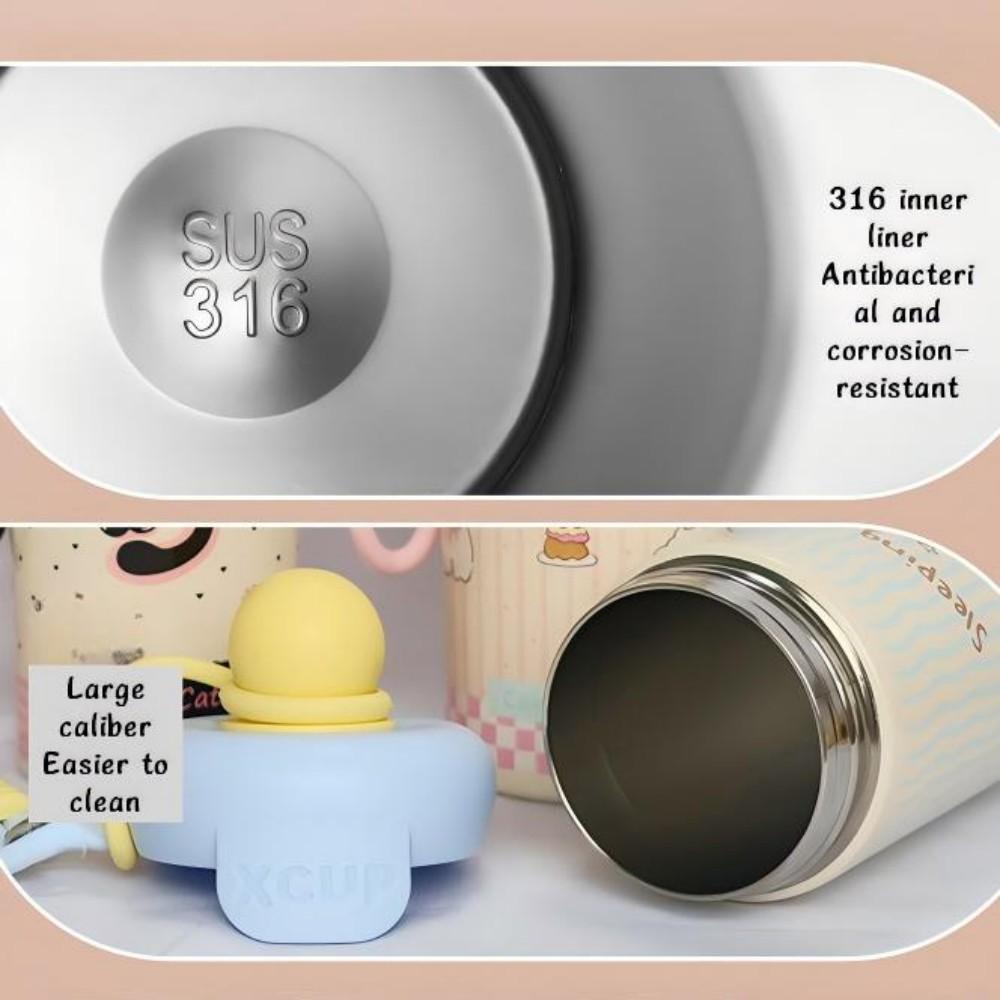 600ml Cute Cartoon Stainless Steel Floating Ball Straw Insulated Cup Large Capacity Portable Coffee Mug Plush Toys