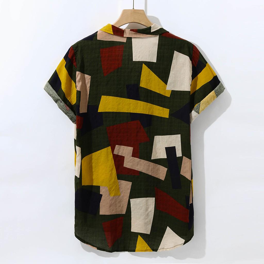 Fashion Mens Printed Hawaiian Loose  Short Sleeve Casual Buttons T shirt