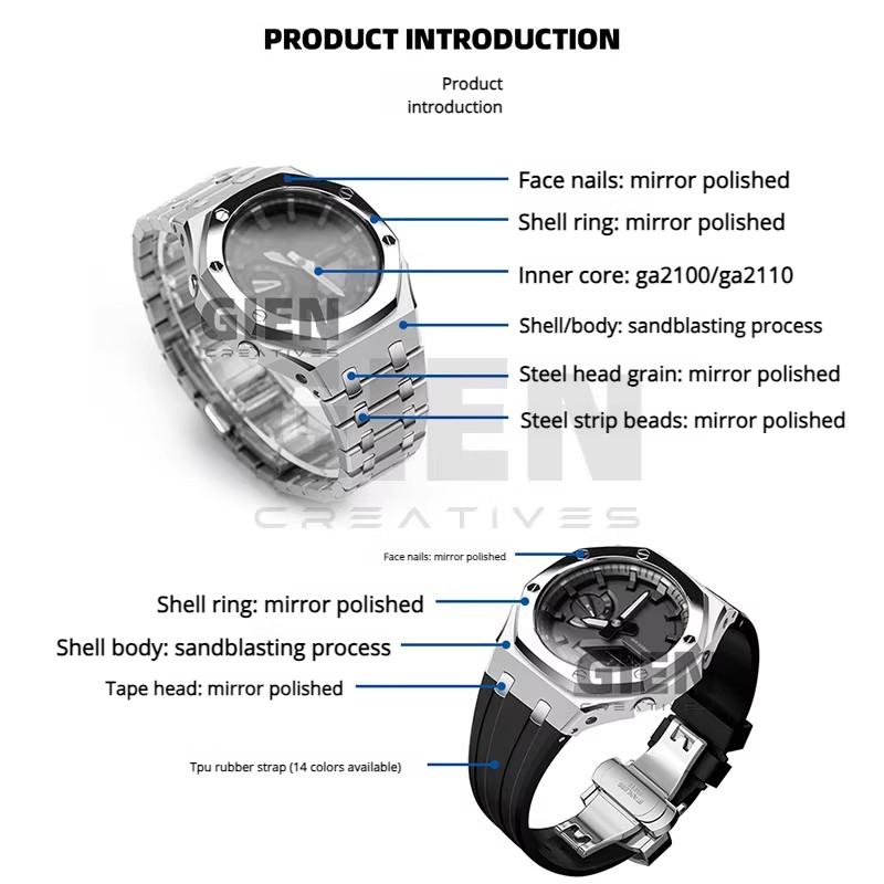 GA2100 Mod Kit Steel Case Strap For Casio G-SHOCK GA-2100 GA-2110 GA-B2100 Modified Metal Watch Bezel Watchband Set Accessories