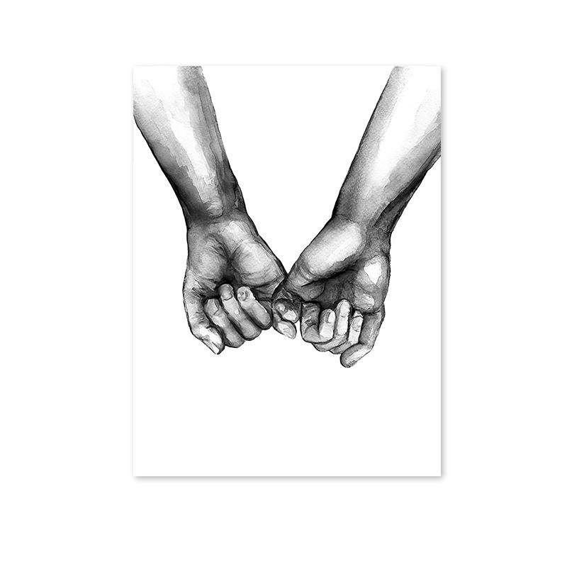 Schwarz-weißes romantisches Hand-in-Hand-Poster, Druck, Leinwandgemälde, moderne Liebeszitate, Wandkunst, Bild für Paare, Verliebte, Raumdekoration