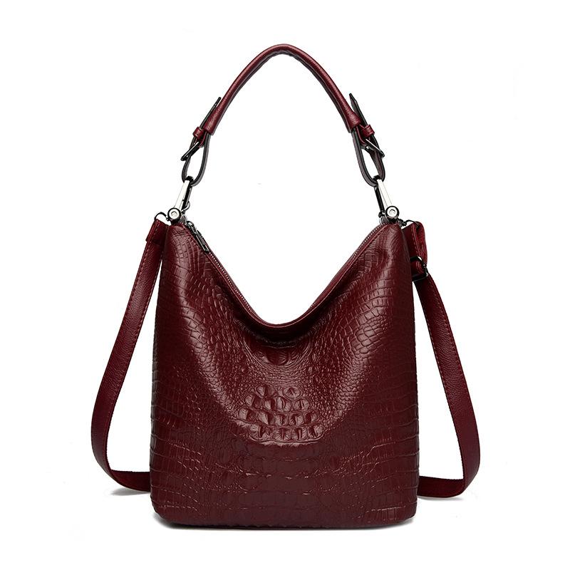 Large Capacity Women's Tote Bag, Bucket Bag, Crocodile-patterned, Single Shoulder Strap, Crossbody Style