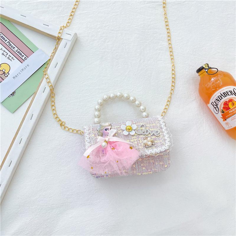 Charming Cartoon Princess Sequin Handbag Cute Mini Purse For Girls Pu Leather