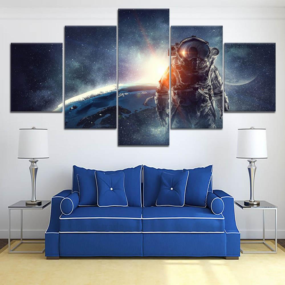 5 pezzi astratti spazio astronauta tela pittura paesaggio poster e stampe immagine parete soggiorno decorazioni per la casa senza cornice