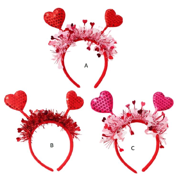 Banquet Prom Party Hairband Woman Valentines Headband Heart Tinsel Headband