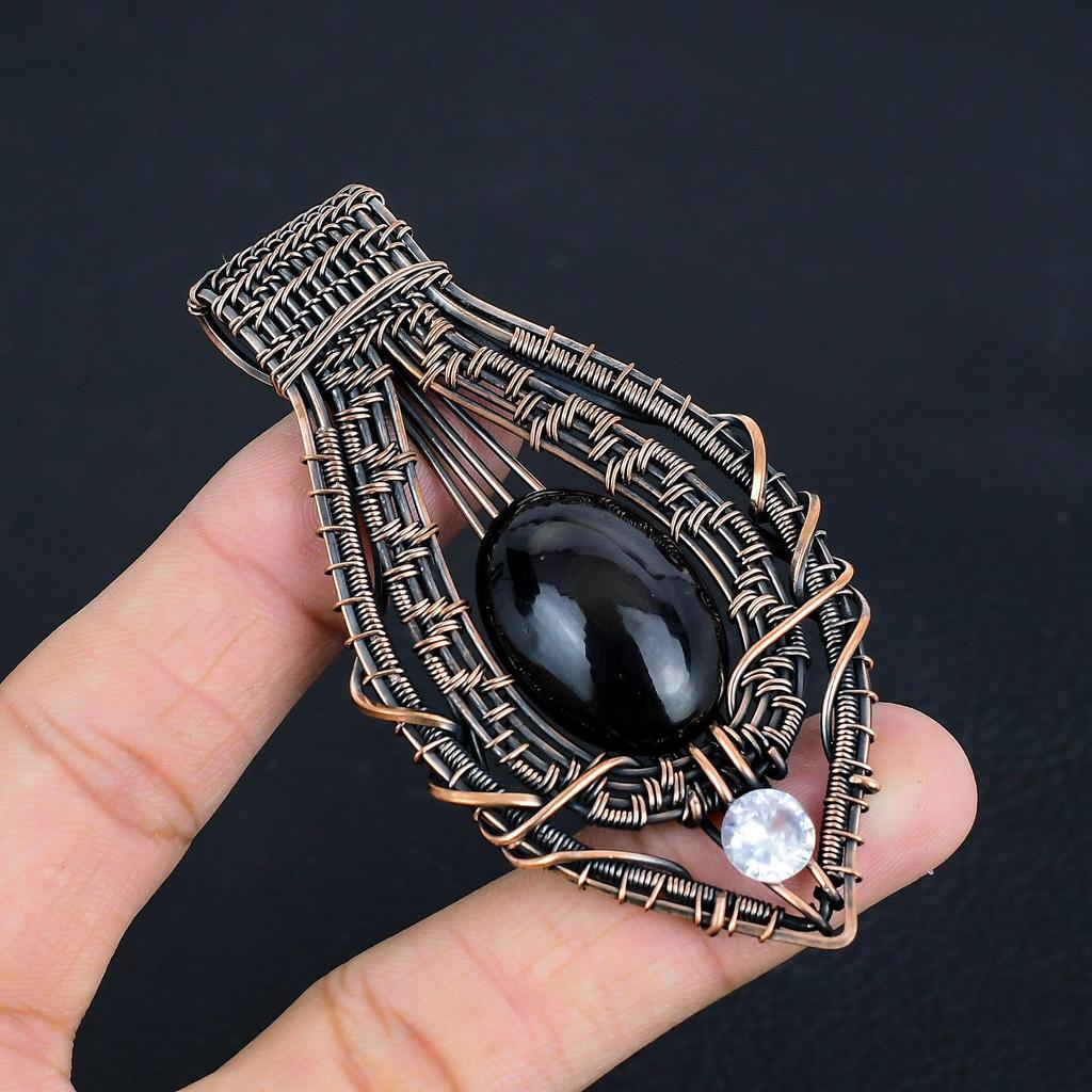 Black Obsidian Eye Pendant Gemstone Handmade Jewelry, 999 Copper Wire Wrapped Pendant, Gift For Wife Jewelry