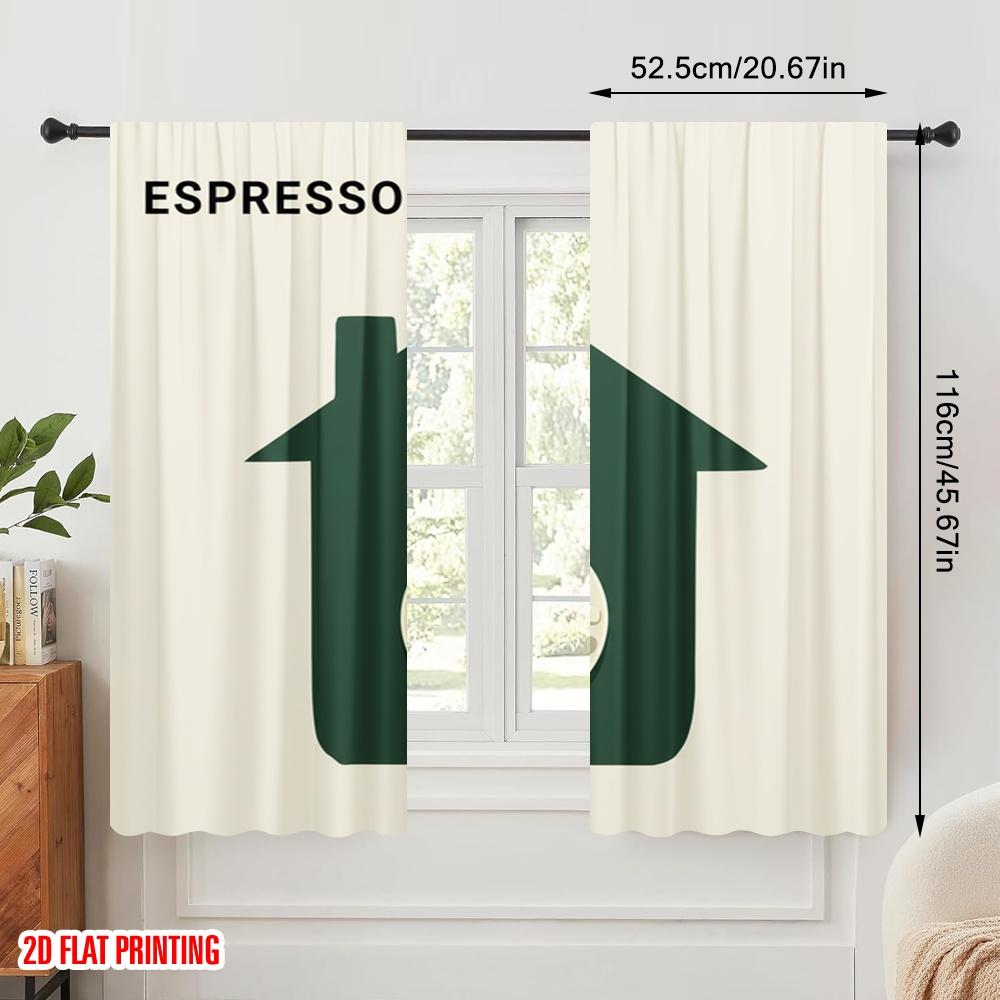 2pcs 2D Flat Printing Curtains Espresso Coffee Cup Home 100% Polyester Fabric Without Electricity Family Party for Indoor