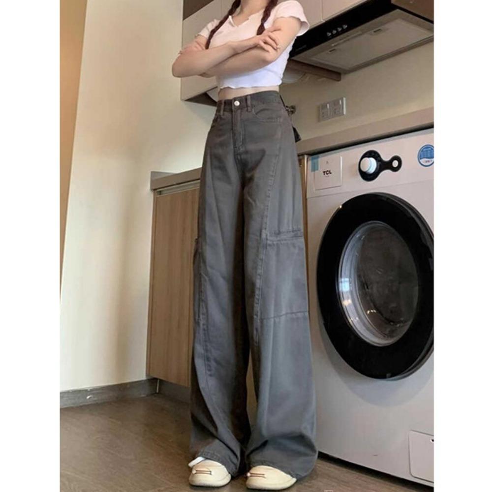 American Tooling Jeans Women's Spring and Autumn New High Waist Loose Wide Legs Thin Versatile Straight Jeans