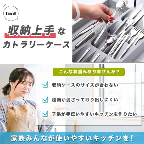 Cutlery Case, Divider, Storage, Chopstick Holder, Drawer, Kitchen Organizer, Holder, Tray, Diagonal, Expandable, Gray