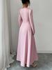 Autumn Slimming Waist High-end French Pleated Dress with Square Neck and Single-breasted Design