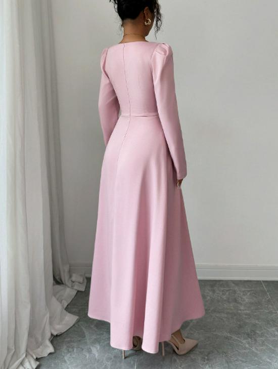 Autumn Slimming Waist High-end French Pleated Dress with Square Neck and Single-breasted Design