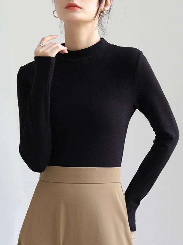 Women's Winter Warm Velvet Base Layer Shirt - Slim Fit, Long Sleeve, Half High Collar