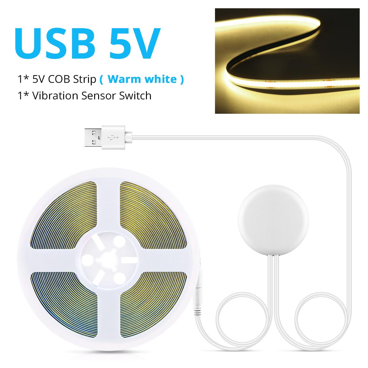 

Creative Double Tap Magic Vibration Sensor Ambient Lamp USB 5V COB LED Strip Light For Cabinet Vanity/Makeup Mirror Backlight 1m