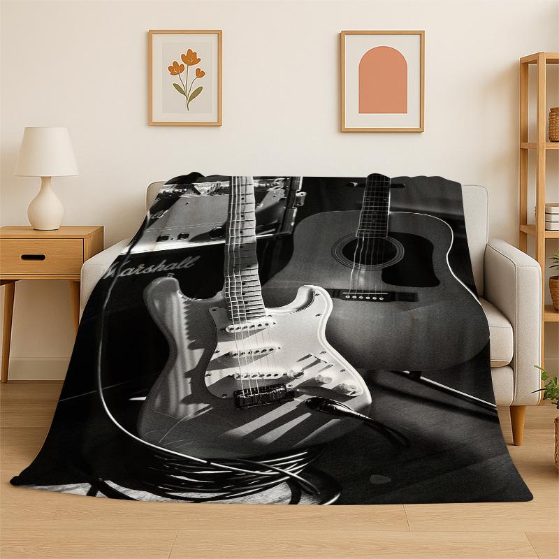 Retro Fender Logo Guitar Instruments Music Flannel Blanket Soft Warm Throw Blanket for Bedroom Living Room Bed Travel Picnic