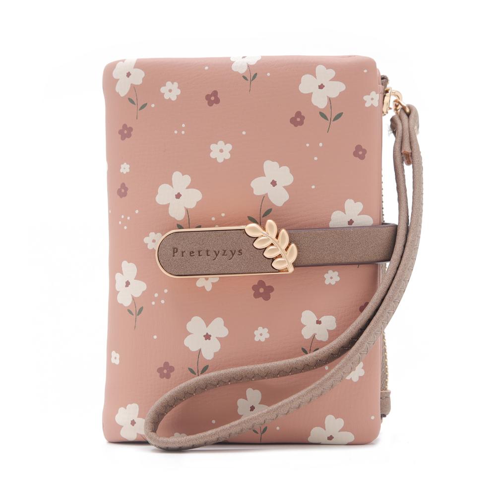 

Women Short Wallet Cute Leaf Flower Pattern Design Girl Zipper Coin Purse Ladies ID Credit Card Holder PU Small Clutch Money Bag