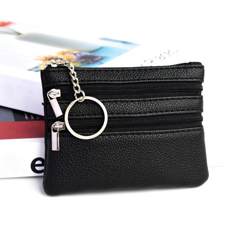 Men Coin Purse Black Pu Leather Double Single Zipper Multi-Function Mobile Phone Coin Purse Fashion Women  Mini Wallet 1pc