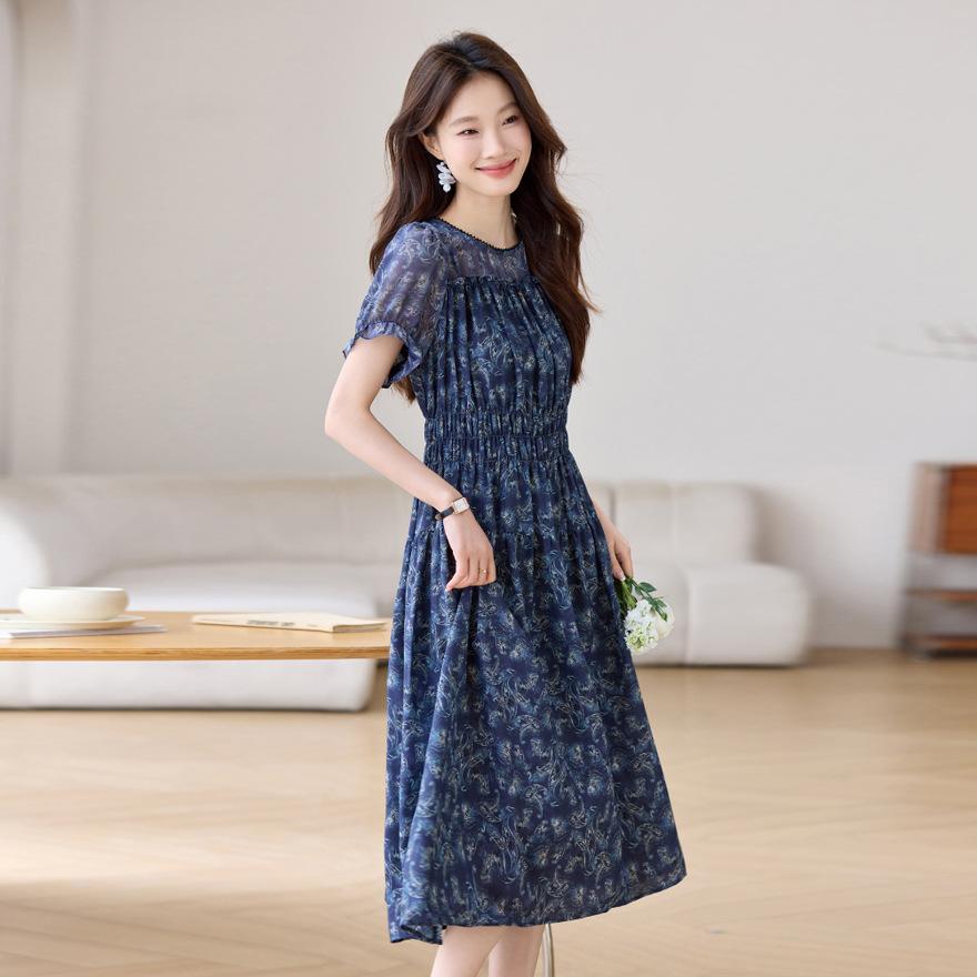 Light ripe floral dress women's new middle-aged high-waisted waist thin medium and long skirt