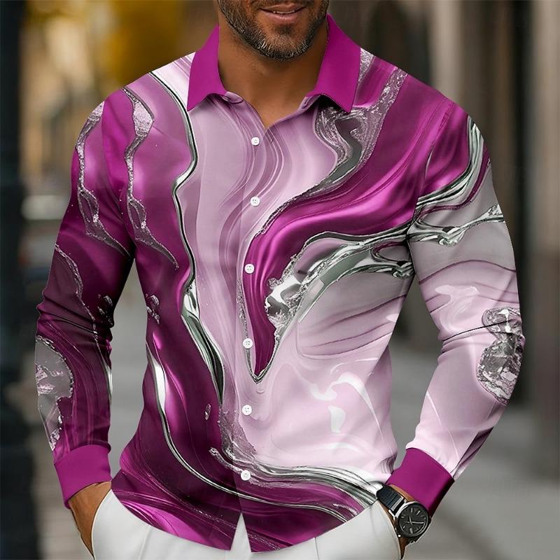Men's Geometric Gradient Line Waves Shirt Button Up Shirt Long Sleeve Fashion Casual Outdoor Spring Fall 3D Print Collared Shirt