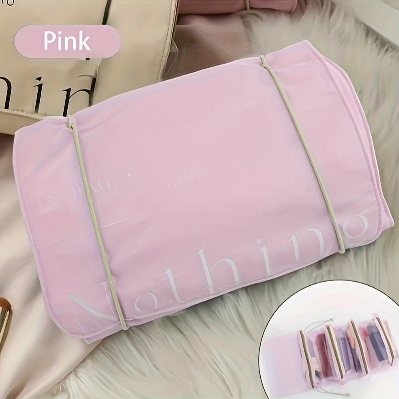 

Foldable Travel Makeup Bag with Detachable Cosmetic Storage, a Four-In-One Portable Large-Capacity Toiletry Organizer рожевий