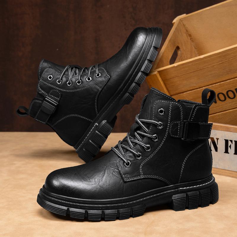 Fashion Fashion Motorcycle Ankle Boots for Men Non-Slip Lace-Up Botas Hot Sale Male High Top Shoes Motorcycle Boots Comfy Walking Shoes