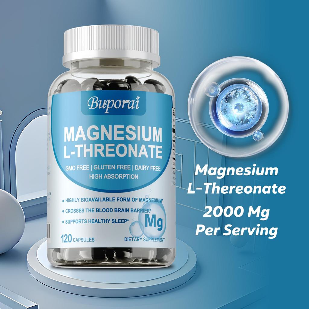 Kapsle L-Magnesium Threonátu, vysoce vstřebatelný doplněk, pomáhají zlepšit spánek a kognitivní funkce.