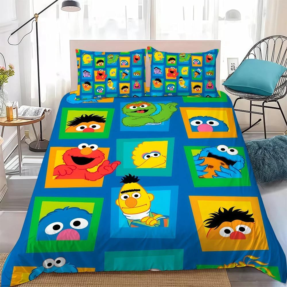 S-Sesame Cartoon Street Duvet Cover Set Bedding Set Kids Boy Girl Bedroom Decoration Single Double Queen Size 2/3piece Set