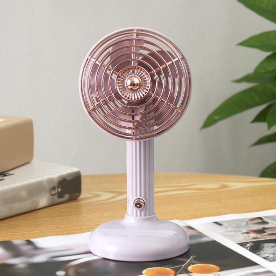 Retro Desk Fan Quiet Powerful Small Table Fan 3 Speed USB Rechargeable Personal