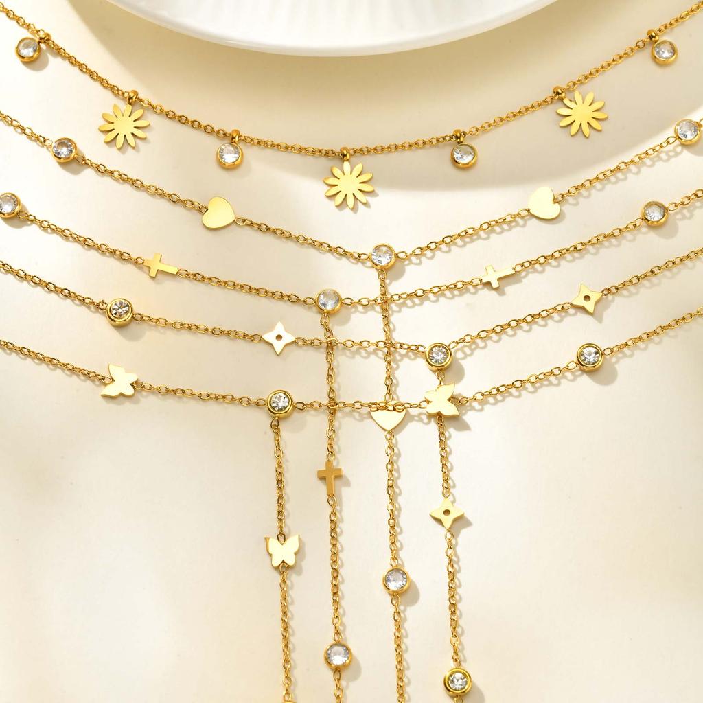 Trendy High Quality Zircon Flower Heart Necklace For Women, Waterproof Stainless Steel Charm Necklace, Party Jewelry Gift