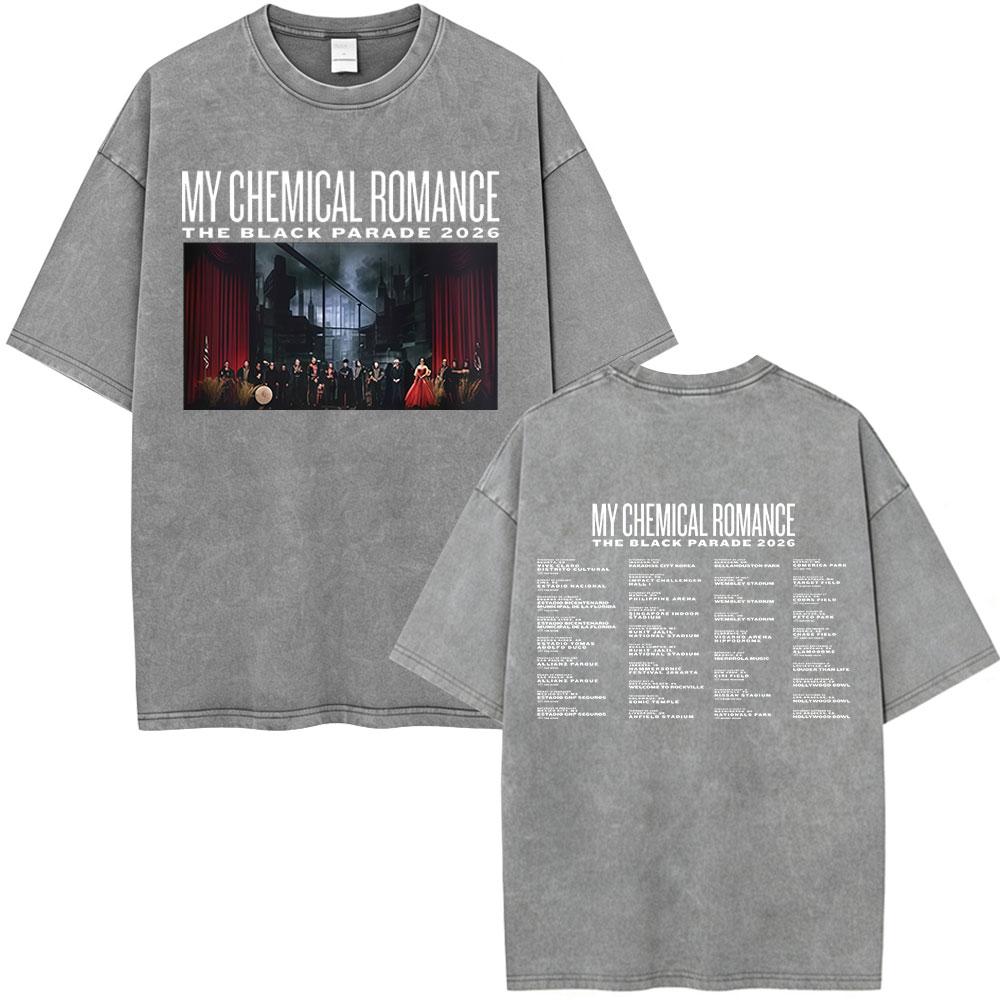 Rock Band My Chemical Romance Washed Tshirt The Black Parade Tour Merch Fans Gifts Tshirts Mens Clothing Punk T Shirts