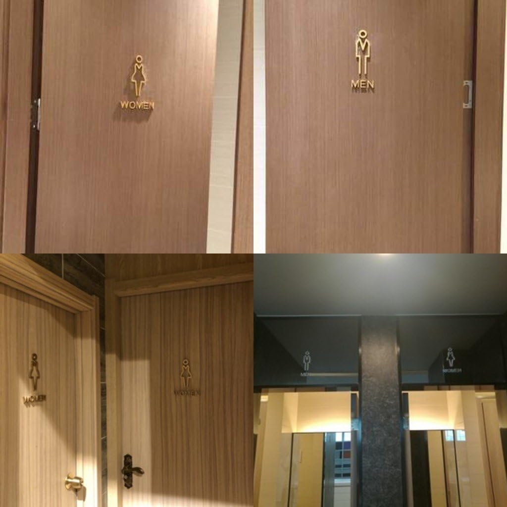 (Gold Bathroom Toilet Restroom Sign Door Accessories Symbol Sign Adhesive Backed Toilet Symbol Men's and Women's Bathroon Sign Set for Home Office