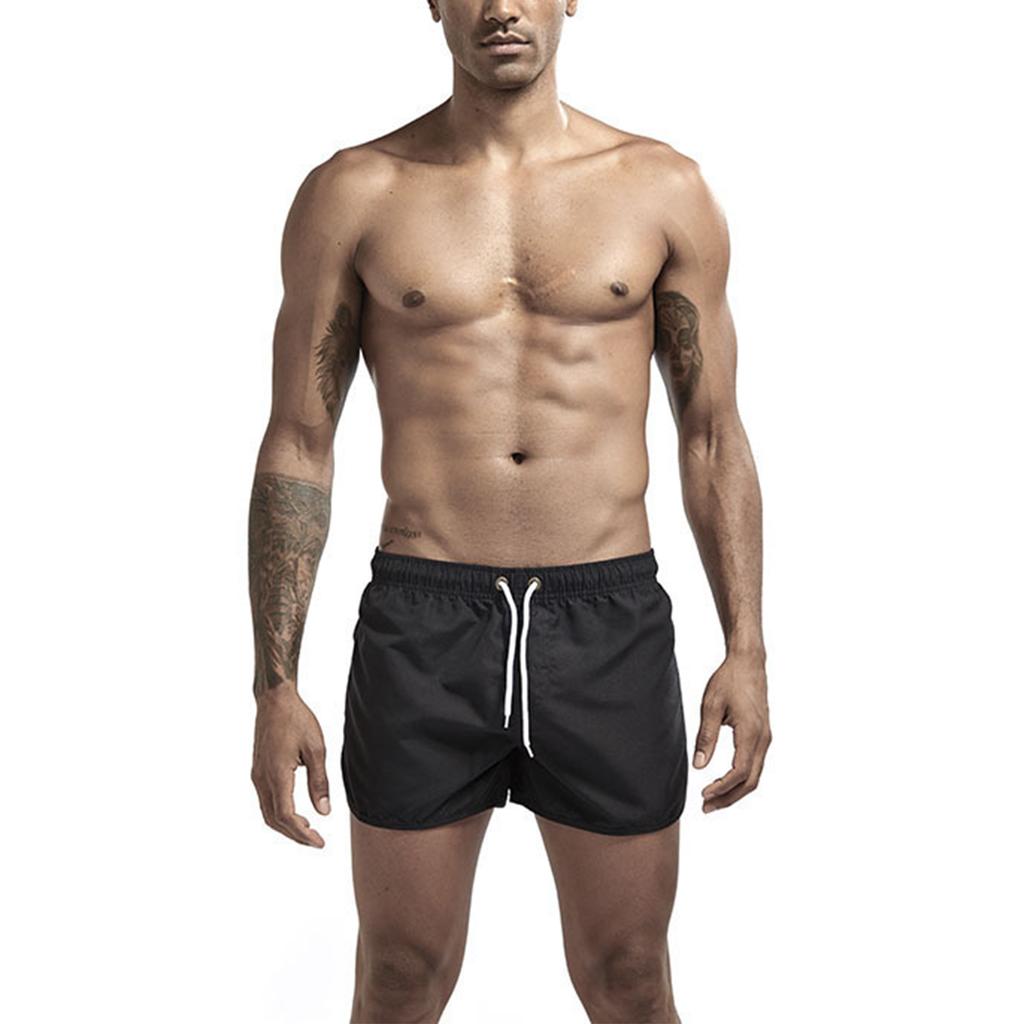 Men Beach Shorts Quick Dry Summer Breathable Polyester Men Swimming Shorts with Drawstring for Outdoor Sports Black M