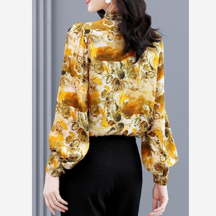 Elegant Simulation Silk Loose Shirt Women's Spring Fashion  Print Loose Blouse
