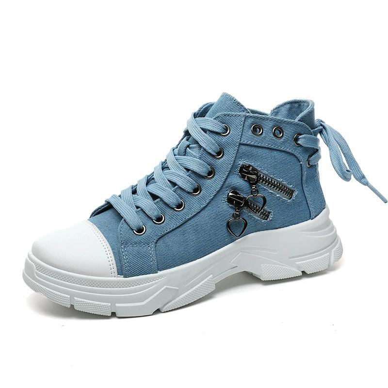 Canvas High Top Damen Schuhe für Frühling und Sommer, Atmungsaktiv Dicke Sohle, Höhenerhöhende Freizeitschuhe, Martin Boots für Sport