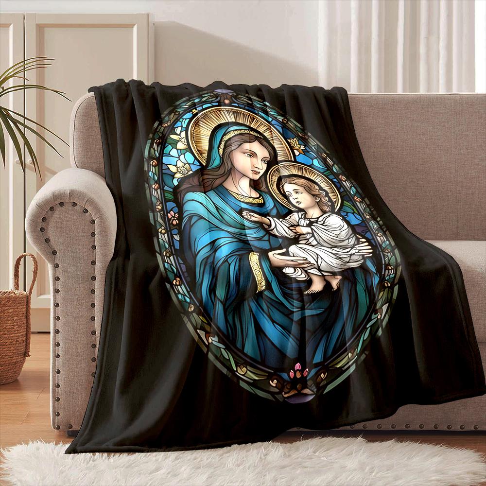 1PC Blessed Virgin Mary Print Blanket Warm Soft and Comfortable Home Travel Blanket Sofa Bedding Camping Cover Blanket for Gifts