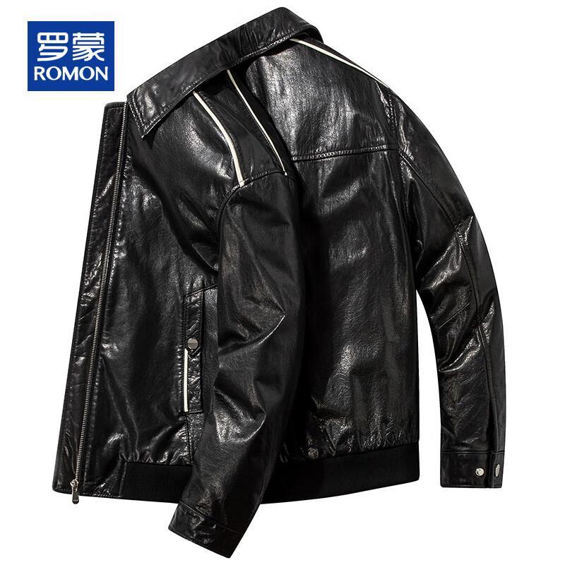 ROMON Men's Genuine Leather Lapel Biker Jacket
