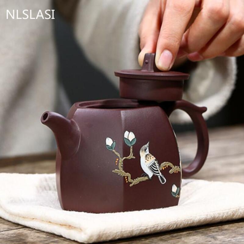 Autentyczny Yixing fioletowo-gliniany dzbanek na herbatę sześć stron kształt ręcznie robiony czajniczek kosmetyczny czajnik chińska ceremonia parzenia herbaty spersonalizowane prezenty 250ml