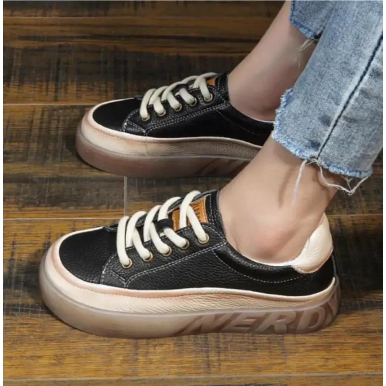 

2.5cm Genuine Leather Comfy Loafer Ergonomic Autumn Soft Flats Leisure Loafer Summer Spring Ethnic Woman Shoes 40 чорний