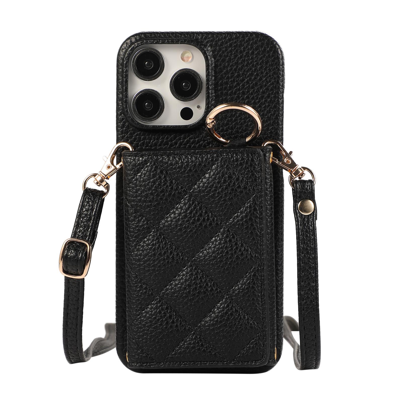 Crossbody Triple fold Cards Solt Ring Holder Wallet Leather Case For iPhone 16 Pro Max 15 Plus 14 13 12 11 7 8 SE 2022 Bag Cover For iPhone 13Mini чёрный