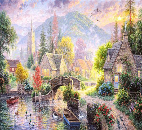 RUOPOTY Oil Painting By Numbers Lake Landscape Handpainted Unique Gift Pictures By Numbers Pavilion Spring For Adults Home Decor