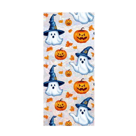 Halloween Window Sticker Stained Glass Style Witch Bats Decal Removable Pumpkins Ghosts Static Window Cling for Party Decoration