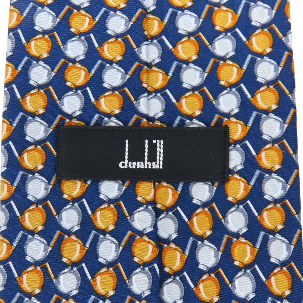 Used Dunhill Tie Silk Navy Orange Business
