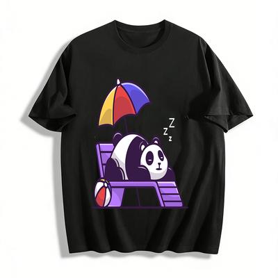 Vacation Lazy Panda Print Casual Short Sleeve T-Shirt Pure Cotton T-shirt