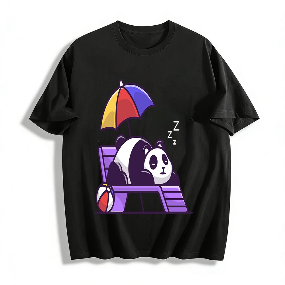 Vacation Lazy Panda Print Casual Short Sleeve T-Shirt Pure cotton T-shirt XXS