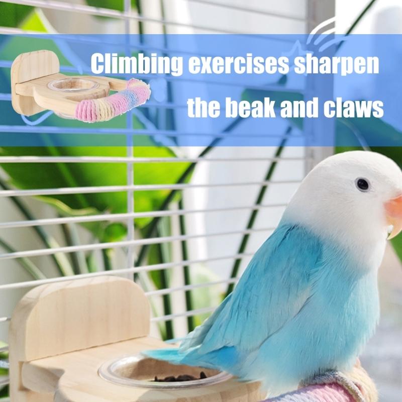 Natural Wood Parrot Stand Multifunctional Feeding Accessory Includes Feeding Bowl For Conures Lovebirds Finches