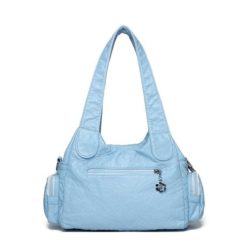 2025 Summer Fashion Blue Shoulder Bags For Women Small Shopper Bag Solid Color Soft Leather Crossbody Handbag Lady Travel Tote Bag