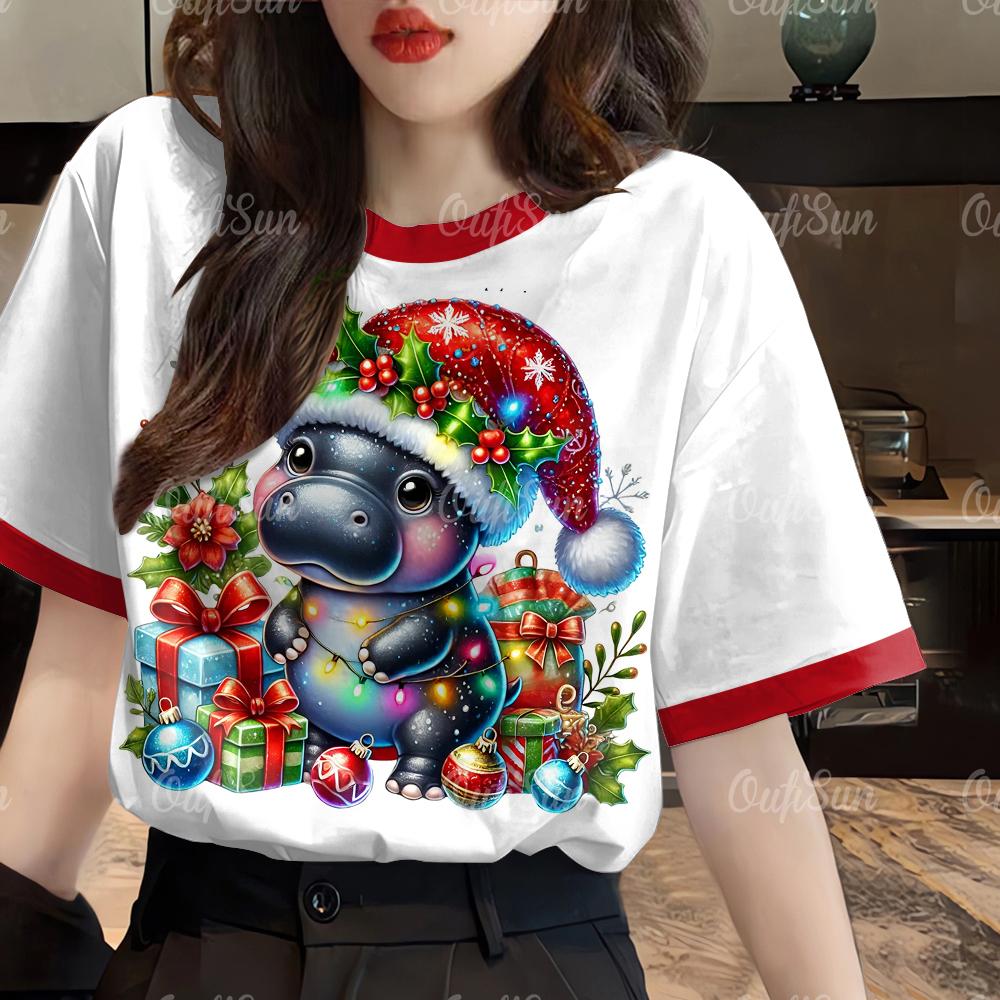 

Женская рождественская футболка с узором Mooden, с короткими рукавами, круглым вырезом, рождественский костюм, повседневная футболка для вечеринки XS