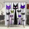 VIKAMA Cartoon Cat Print Shower Curtain Easy Care Nordic Style Bathroom Wet/Dry Separation Healing and Adorable Atmosphere