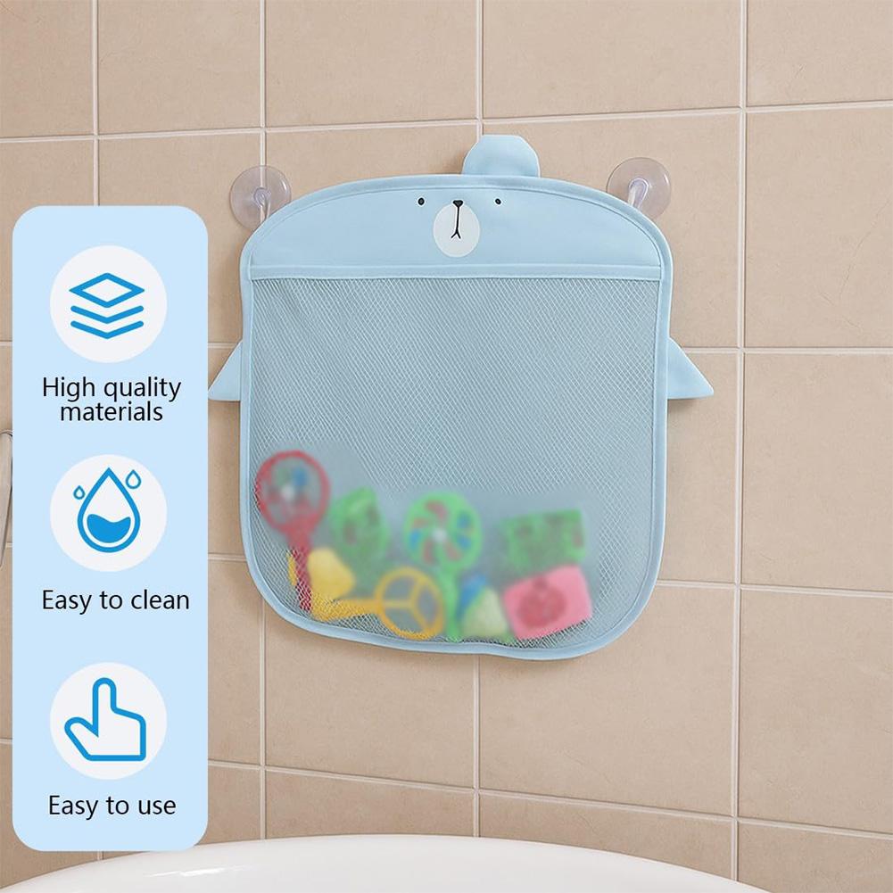Mesh Holder Toy Storage Net For Bath Time Large-capacity Design Water-draining Mesh Self-adhesive Suction Hooks