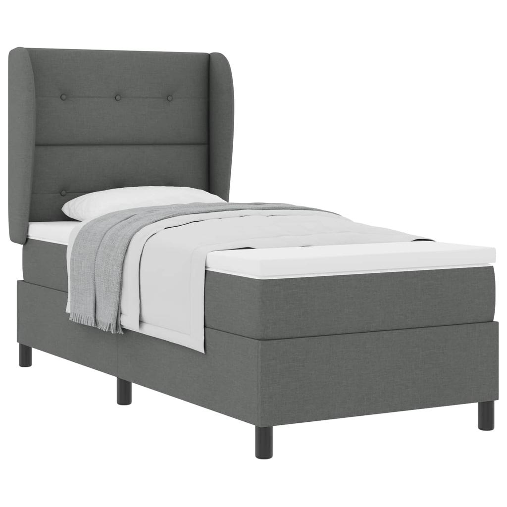 Box Spring Bed with Headboard Dark Grey 100 X 200 Cm Fabric